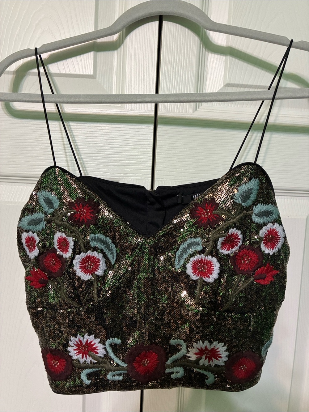 Guess Black Sequin Floral Embroidered Bustier